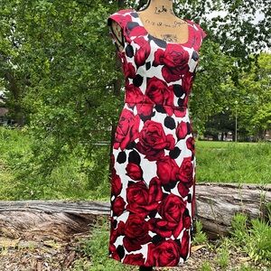 Red Rose Floral Dress with Optional Belt;4